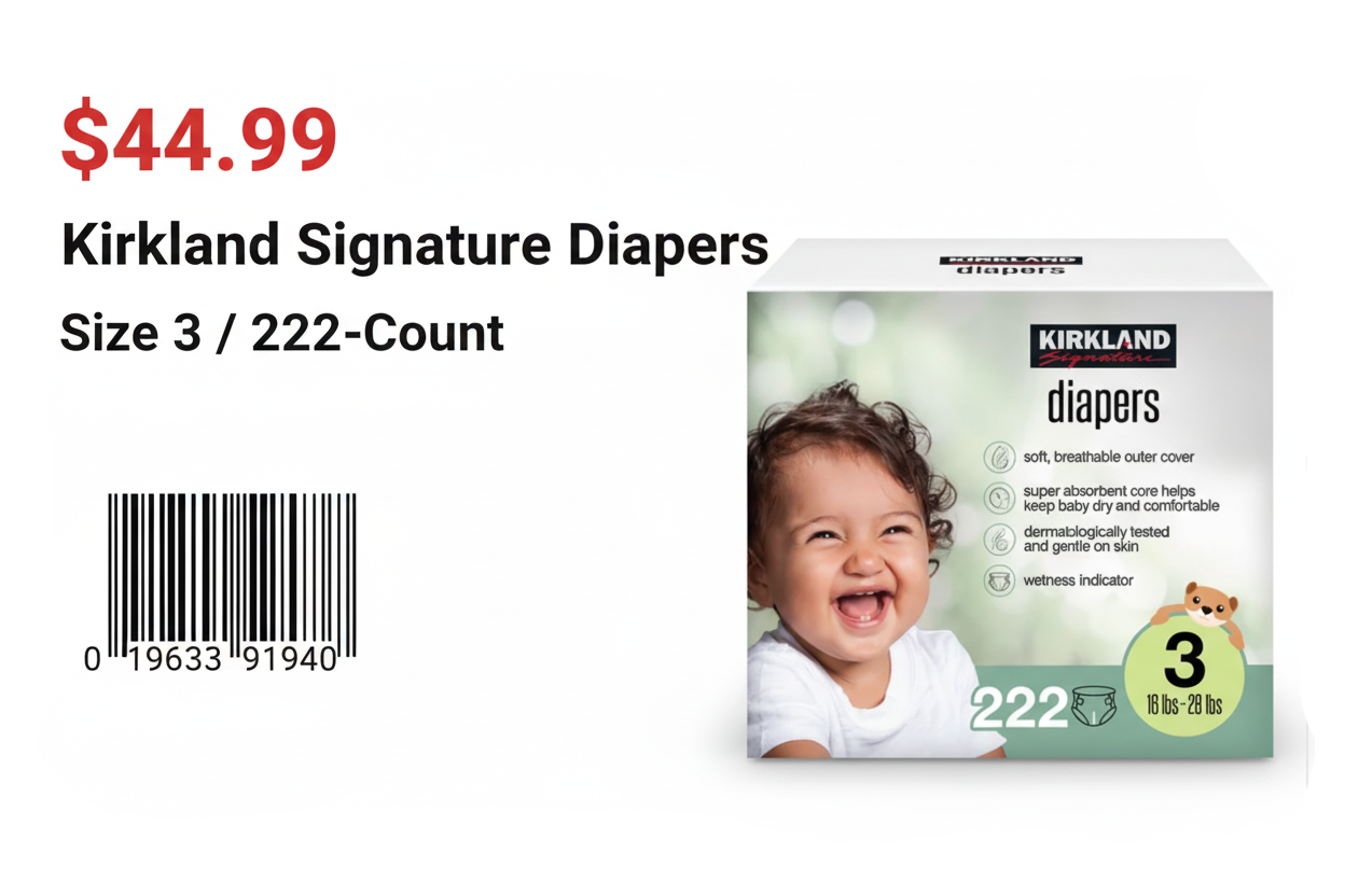 Kirkland Signature Diapers Sizes 3/ 222-count