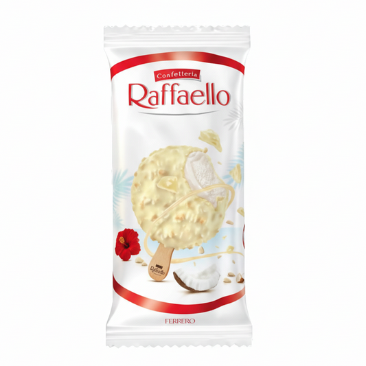 Raffaello ice cream packaging with a white background
