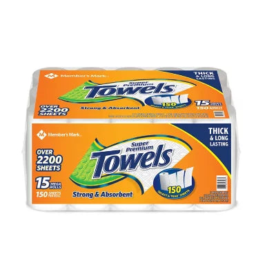 Super Premium Towels, 15 Rolls, 150 Sheets/roll