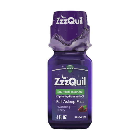 ZzzQuil Nighttime Sleep Aid Liquid Warming Berry Flavored 4oz 4ct