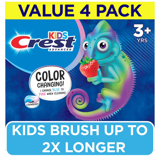 Crest Kid's Advanced Color Changing Toothpaste Strawberry 4.2oz 4pk.