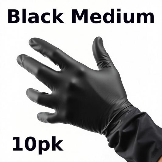 Gloves Medium Black Nitrile 100 x 10pck