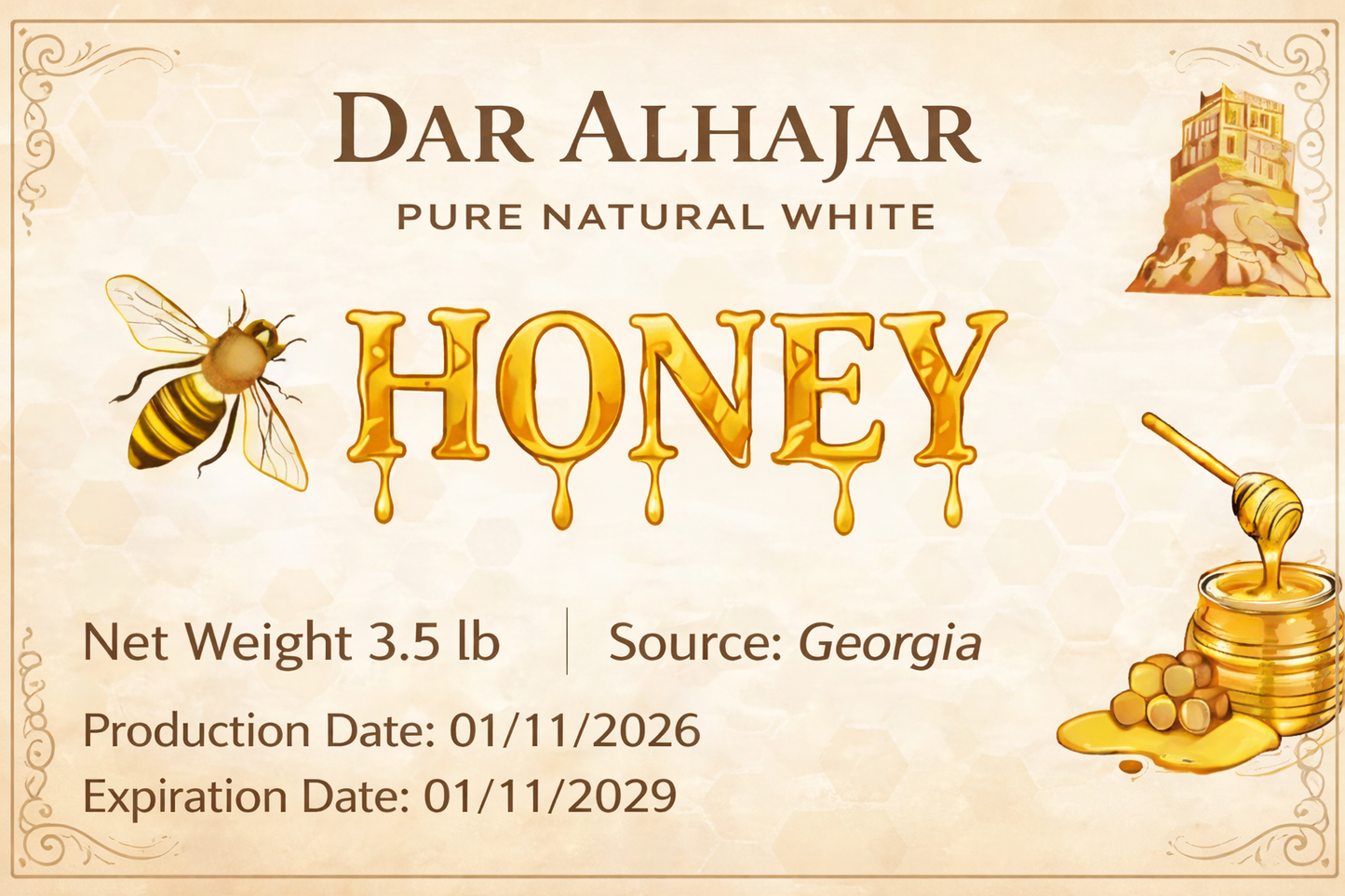 Dar Alhajar Pure Natural White Honey 3.5lb