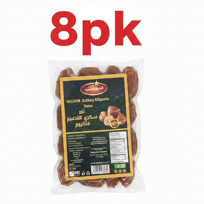 Packaged dried fruits with a label and '8pk' text on a white background