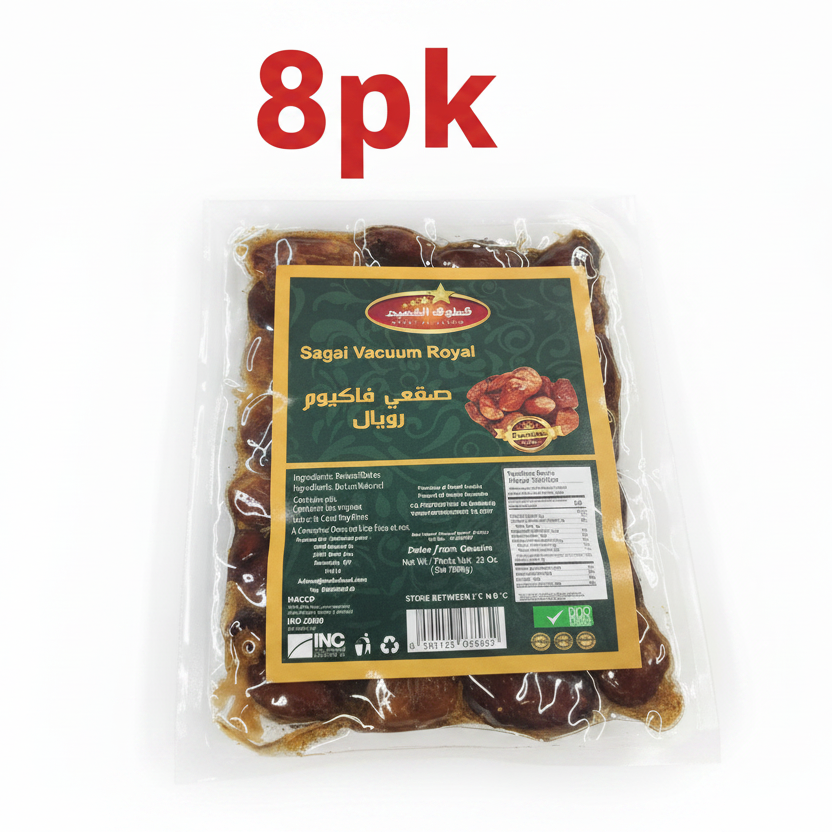 Packaged dates with a clear label on a white background