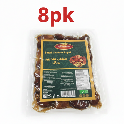 Packaged dates with a clear label on a white background
