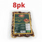 Packaged dates with a clear label on a white background