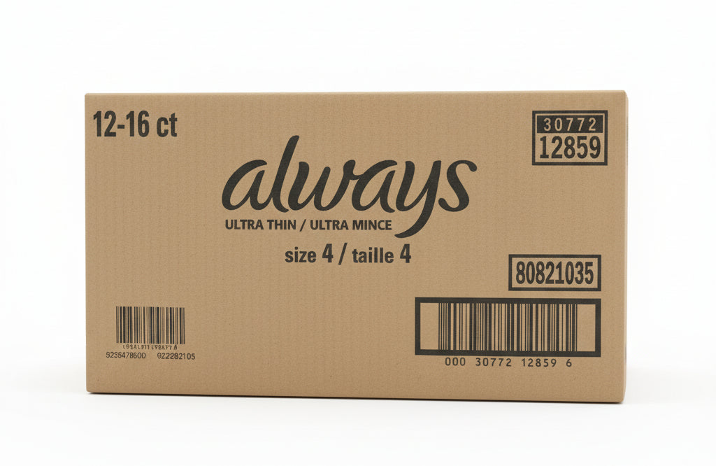 Always Ultra Thin Overnight Pads with Wings, Size 4 16Ct 12pack