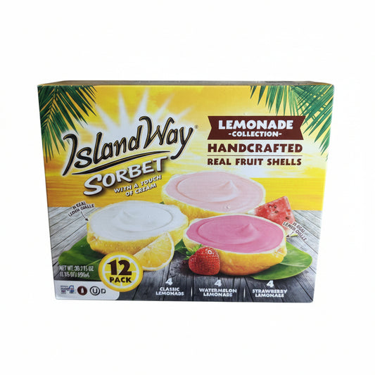 Box of Island Way Sorbet with lemonade flavor on a shelf.