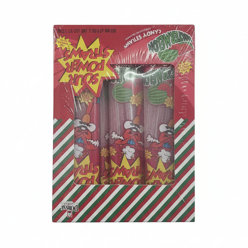 Packaged product with colorful design and text, surrounded by other items.