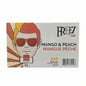 Box of FReez Mango & Peach drinks with a person wearing sunglasses on the label, set against a blurred store background.