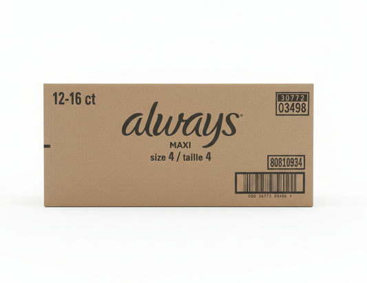 Always Maxi Overnight Pads with Wings, Size 4, 16Ct 12Pack