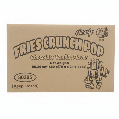 Box of Fries Crunch Pop in chocolate vanilla flavor with Nicem branding.