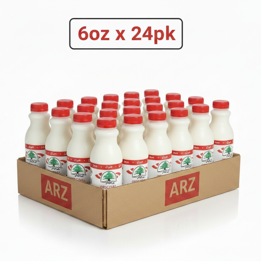 Carton of ARZ milk bottles with 16oz x 24pk text on a white background