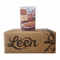 Cardboard box with 'Leen' branding on a store shelf with various products.