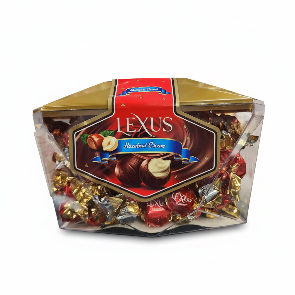 Box of LEXUS chocolate candies with a blurred background