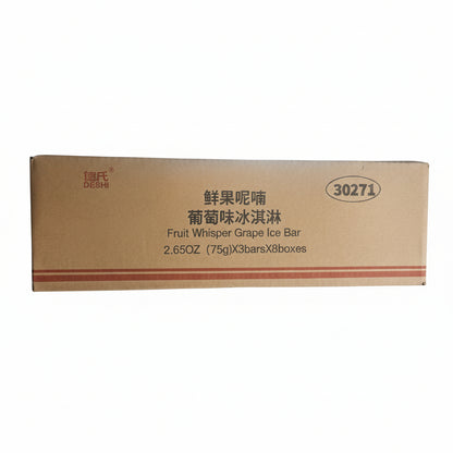 Cardboard box packaging for Fruit Whisper Grape Ice Bar on a white background