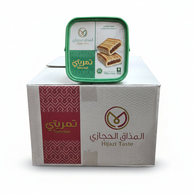 Packaging of Hijazi Taste cookies with a box in the background