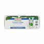 FOCO Organic Coconut Water in a 12-count box stacked on warehouse shelves. The white packaging features green palm leaves, blue bands, and a bottle graphic showing the coconut water with a green coconut inside.