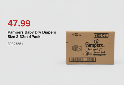 Pampers Baby Dry Diapers Size 3 32ct 4Pack