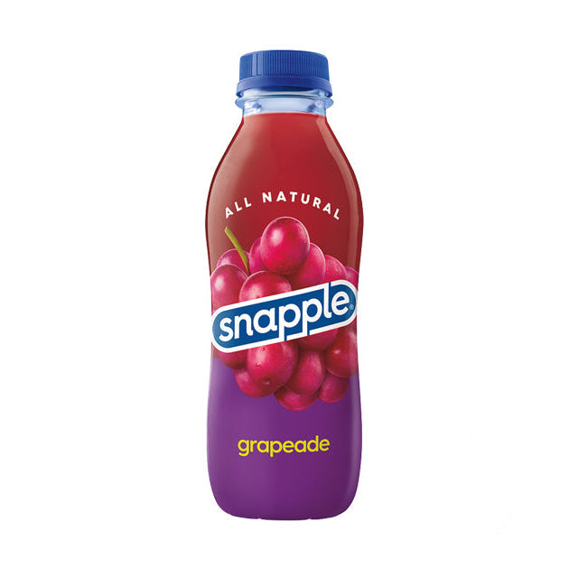 Snapple grapeade bottle with grapes on a white background