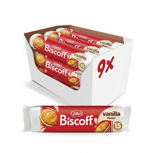 Biscoff cookies packaging with red and white design