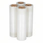 Four rolls of clear plastic wrap on a white background